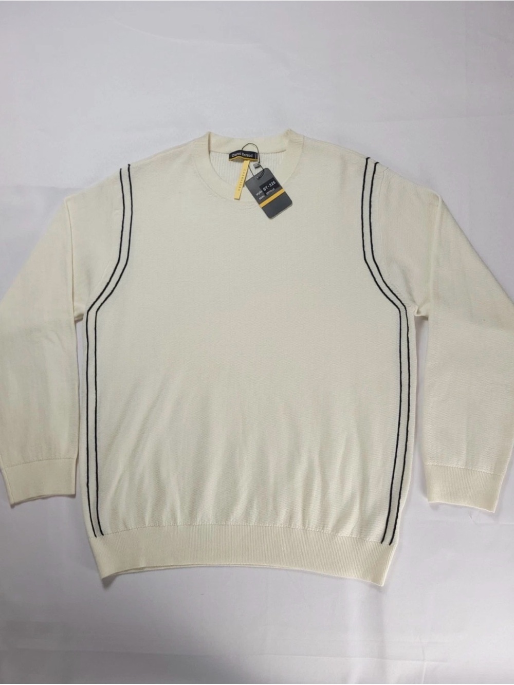 Gianni Feraud Jumper Crew Neck Jumper Knit Sweater Cream Off-White Mens Size L